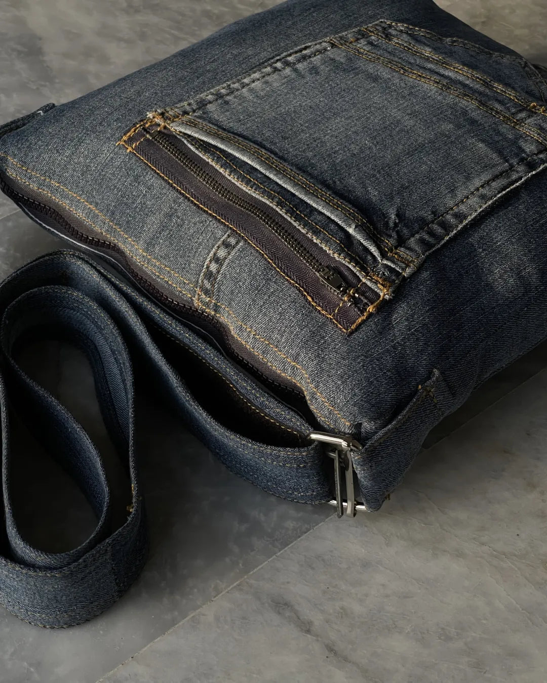 Reworked Denim Crossbody Bag With Dual Pocket Design By TLD