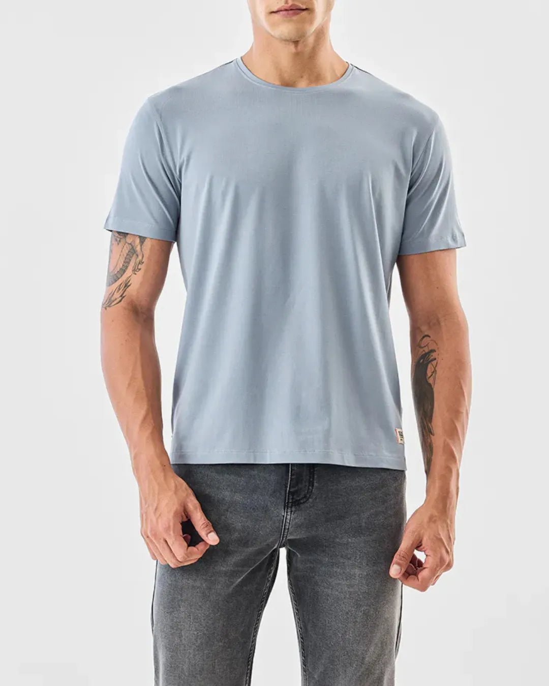 Light Blue Crew Neck Tee STWD Pull&Bear Regular Fit