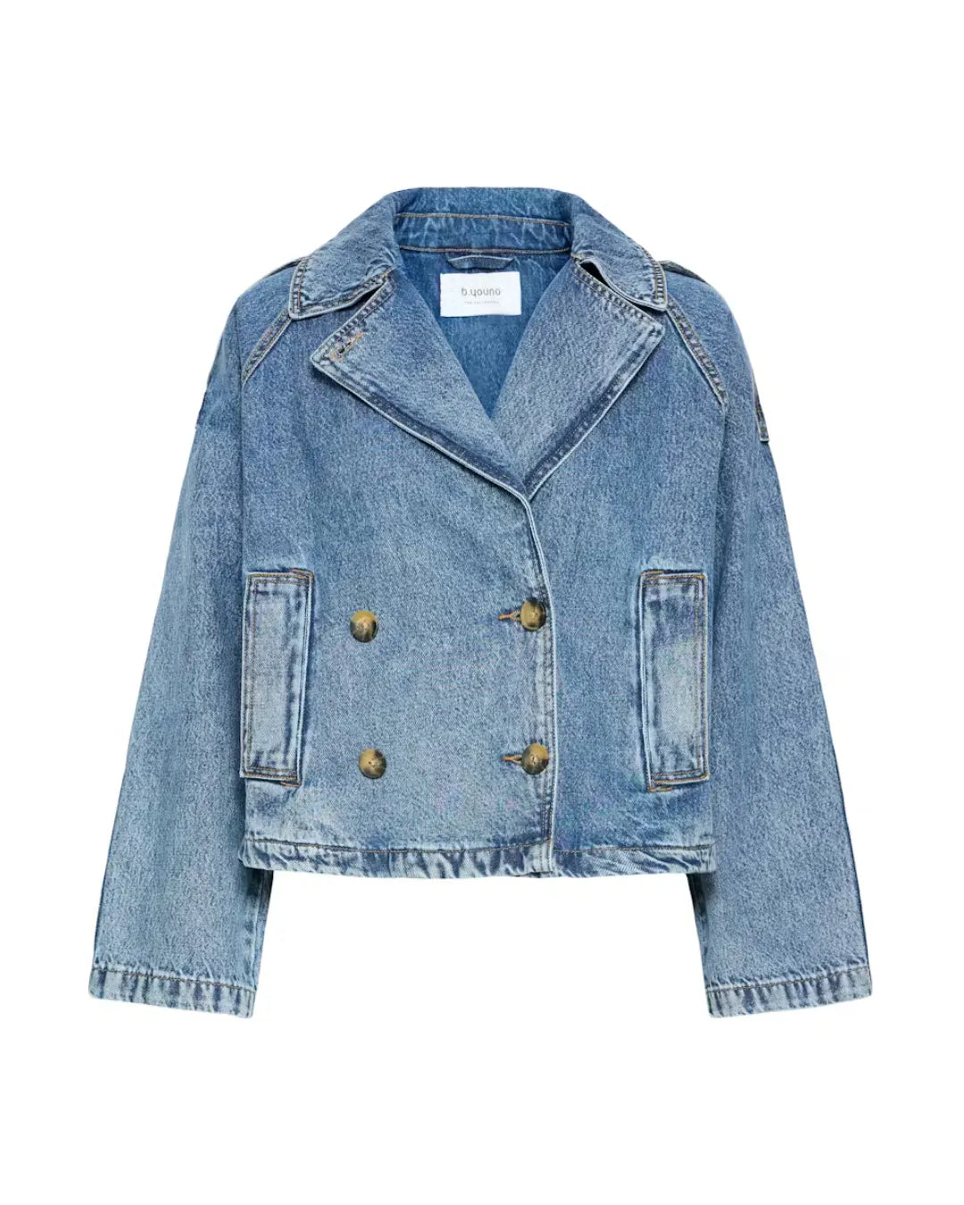 B Young Light Blue Denim Cropped Jacket for Women