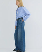 Woman Ostin Super Wide Leg Denim Dark Blue Color