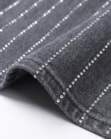 ONLY Women’s Rhinestone Studded Grey Denim Top with Cuffed Sleeves