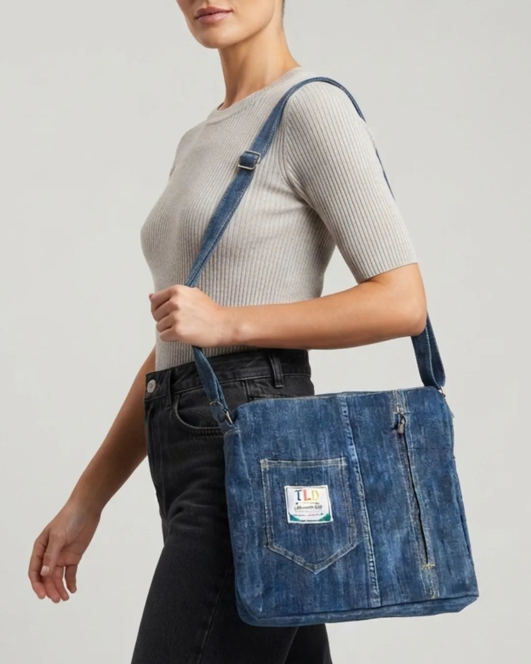Reworked Denim Crossbody Bag With Dual Pocket Design By TLD