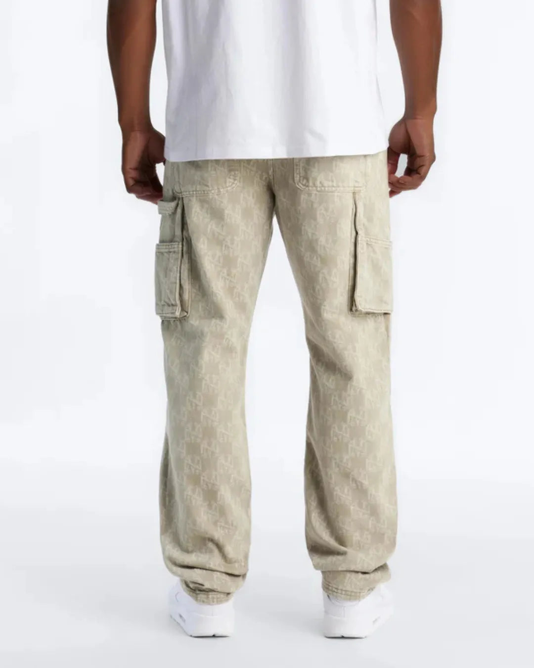 Novamen Men's Brown Monogram Distressed Baggy Fit Denim Jeans