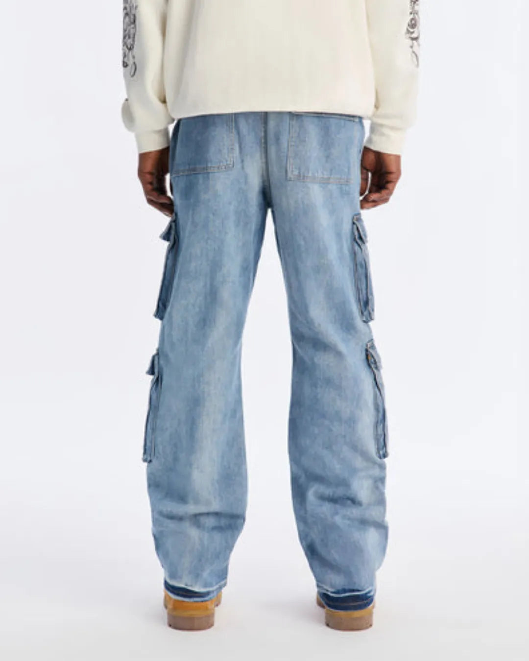 Novamen Men's 8-Pocket Relaxed Loose Fit Cargo Denim
