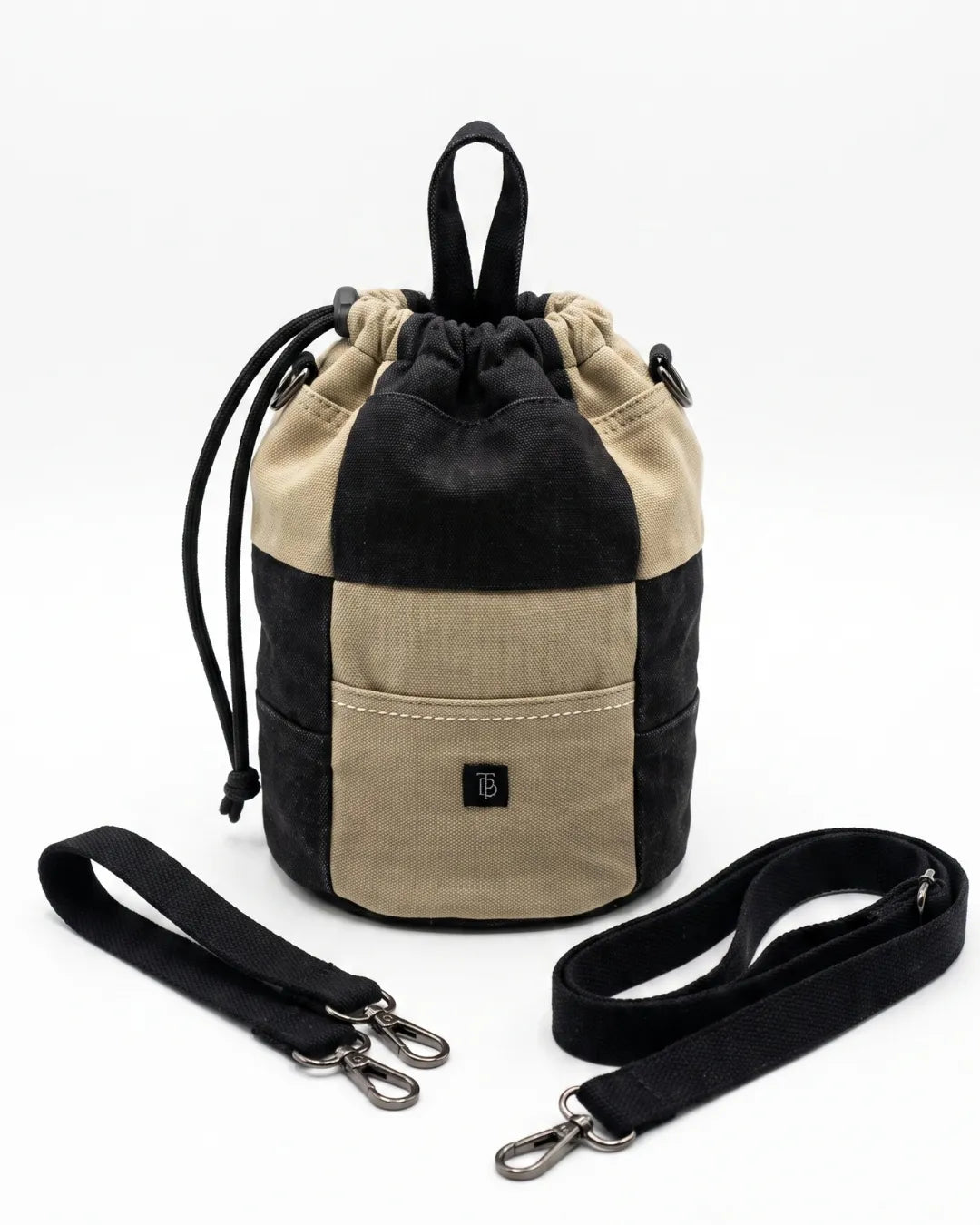 TLD Two-Tone Patchwork Denim Crossbody Bag – Unisex Drawstring Pouch Bag