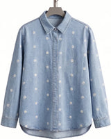 ONLY Women's Floral Embroidered Denim Shirt