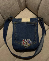Upcycled Denim Patch Crossbody Bag Stylish Casual Bag