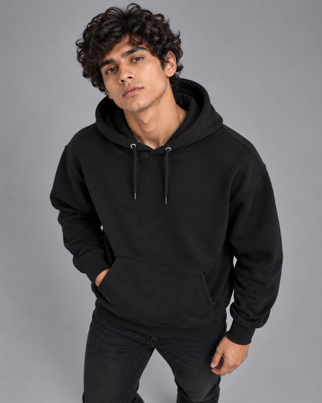 Men Black Pullover Hoodie