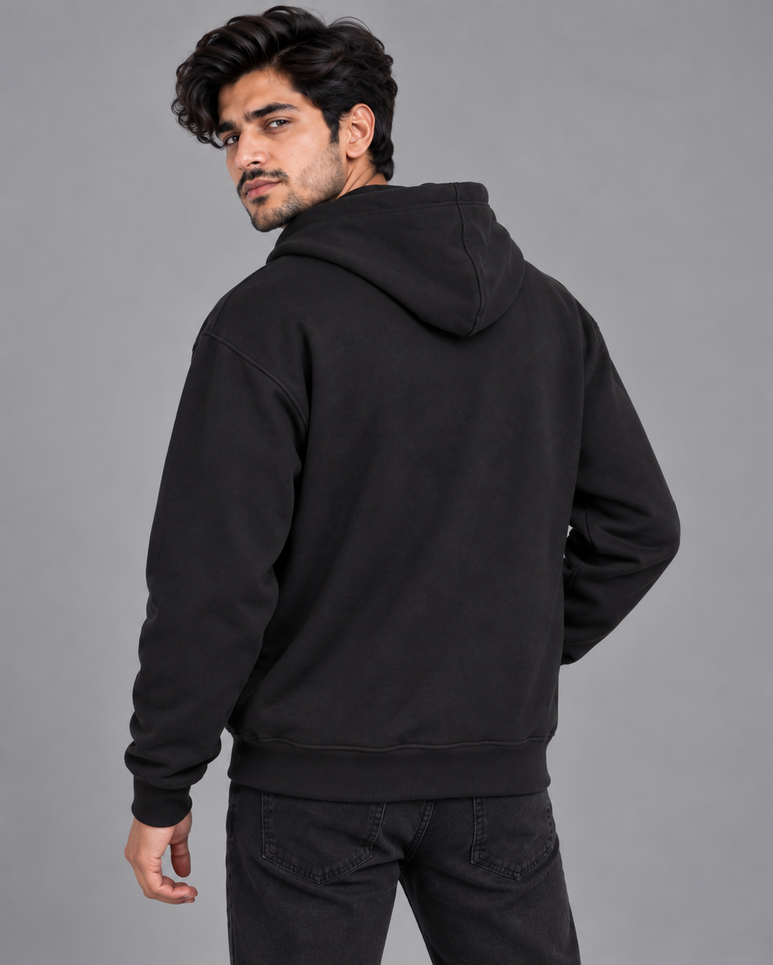 Men Black Zip-Up Hoodie