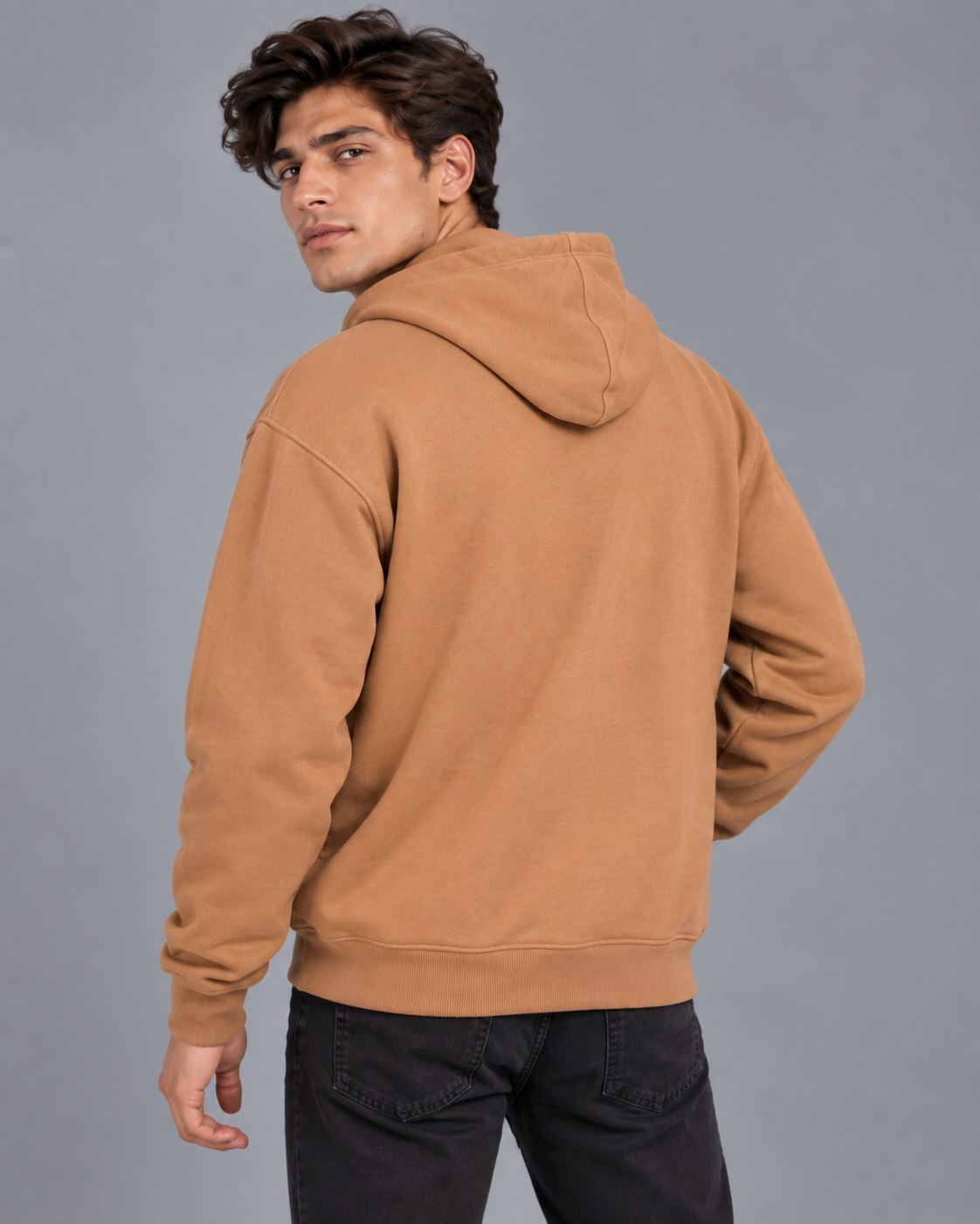 Men Camel Zip-Up Hoodie