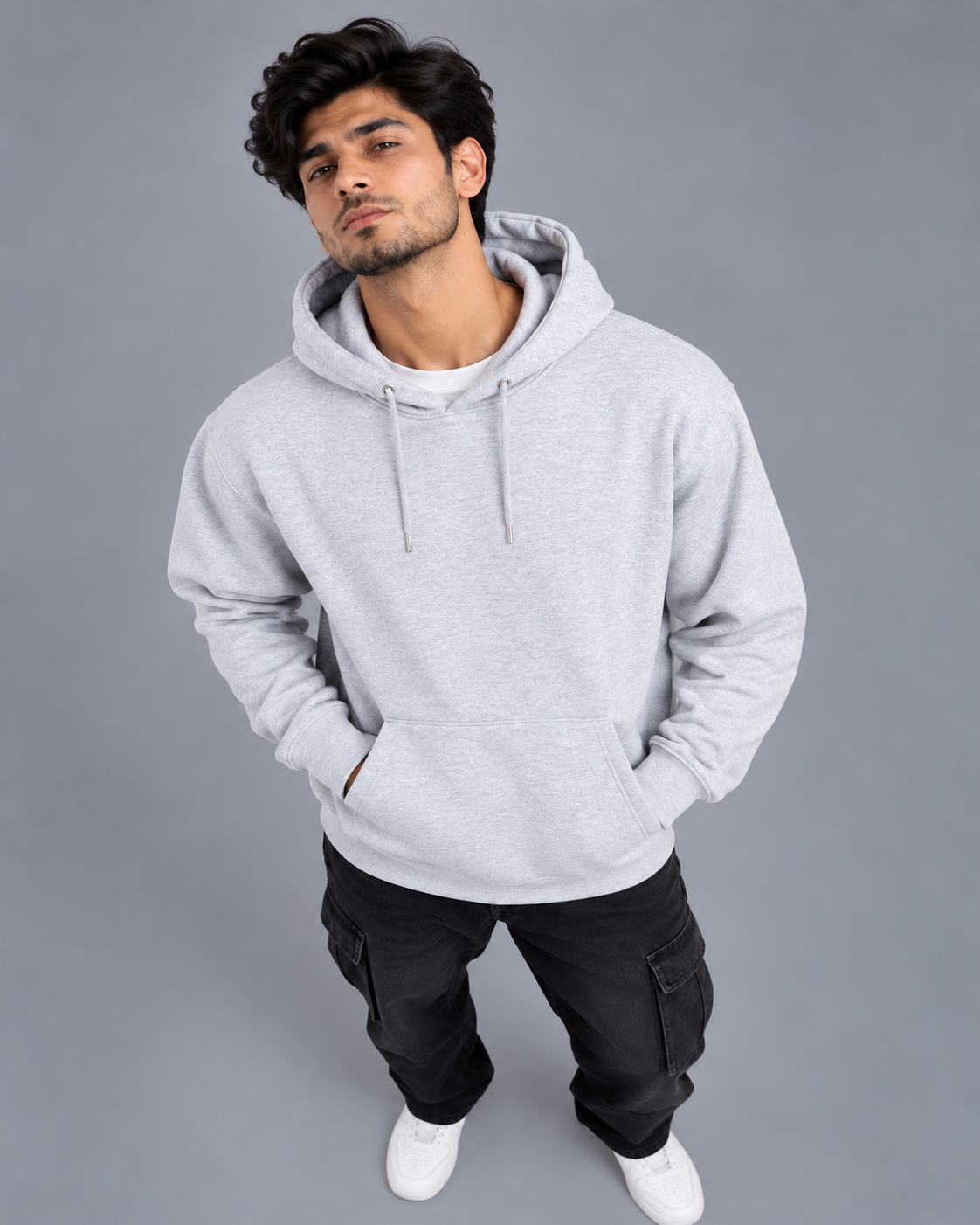Men Light Grey Pullover Hoodie