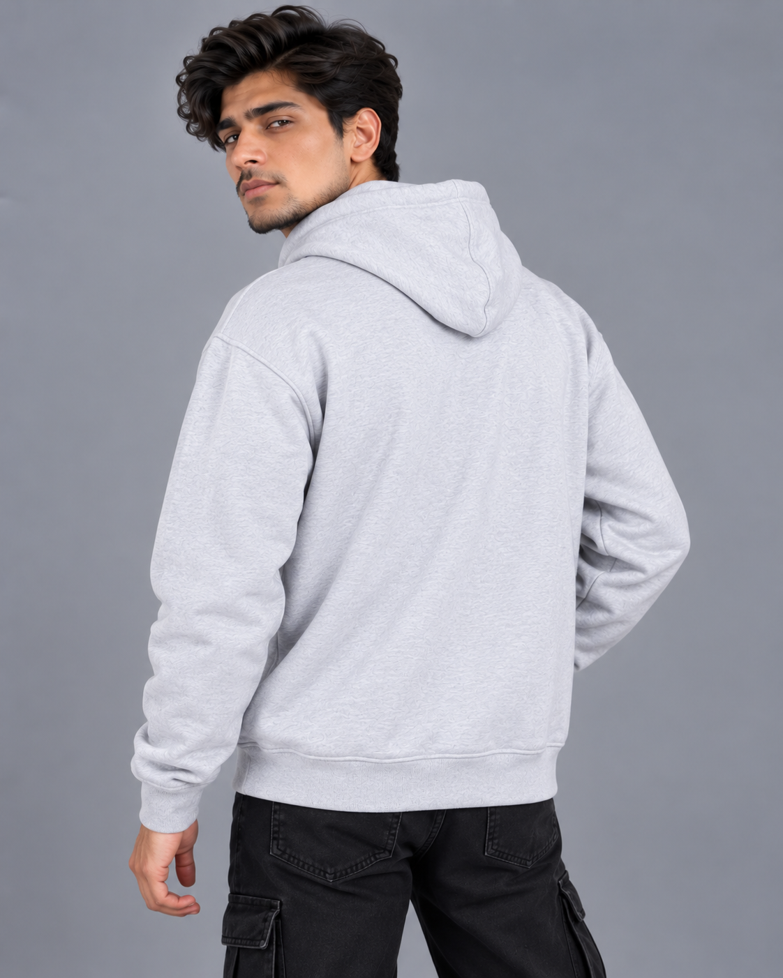 Men Light Grey Pullover Hoodie