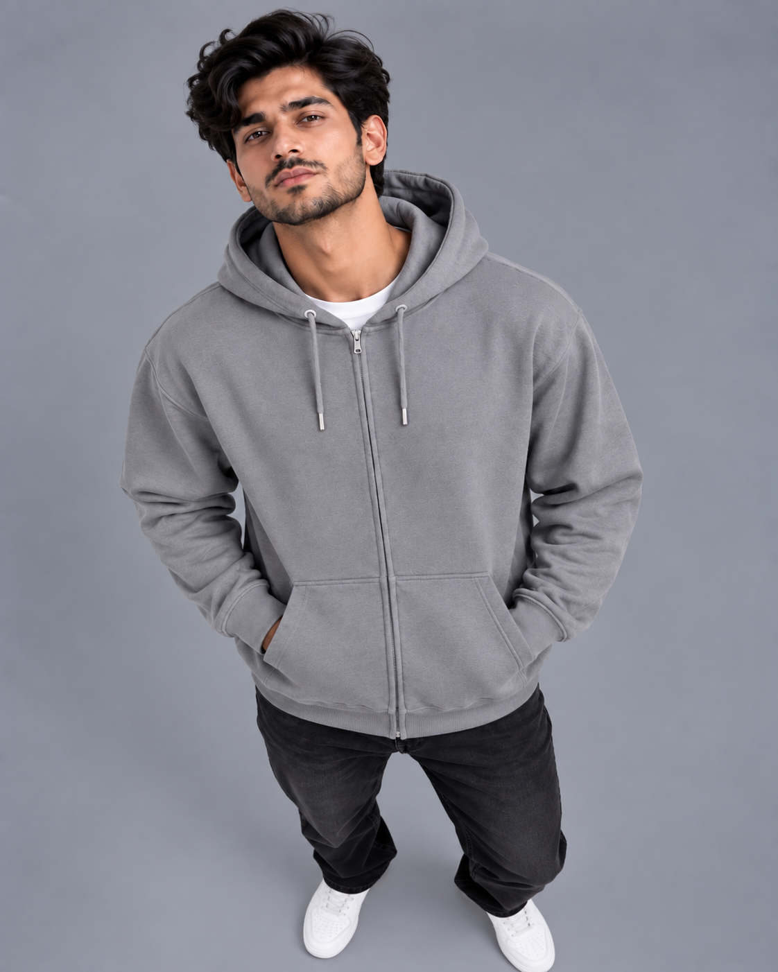 Men Grey Zip-Up Hoodie