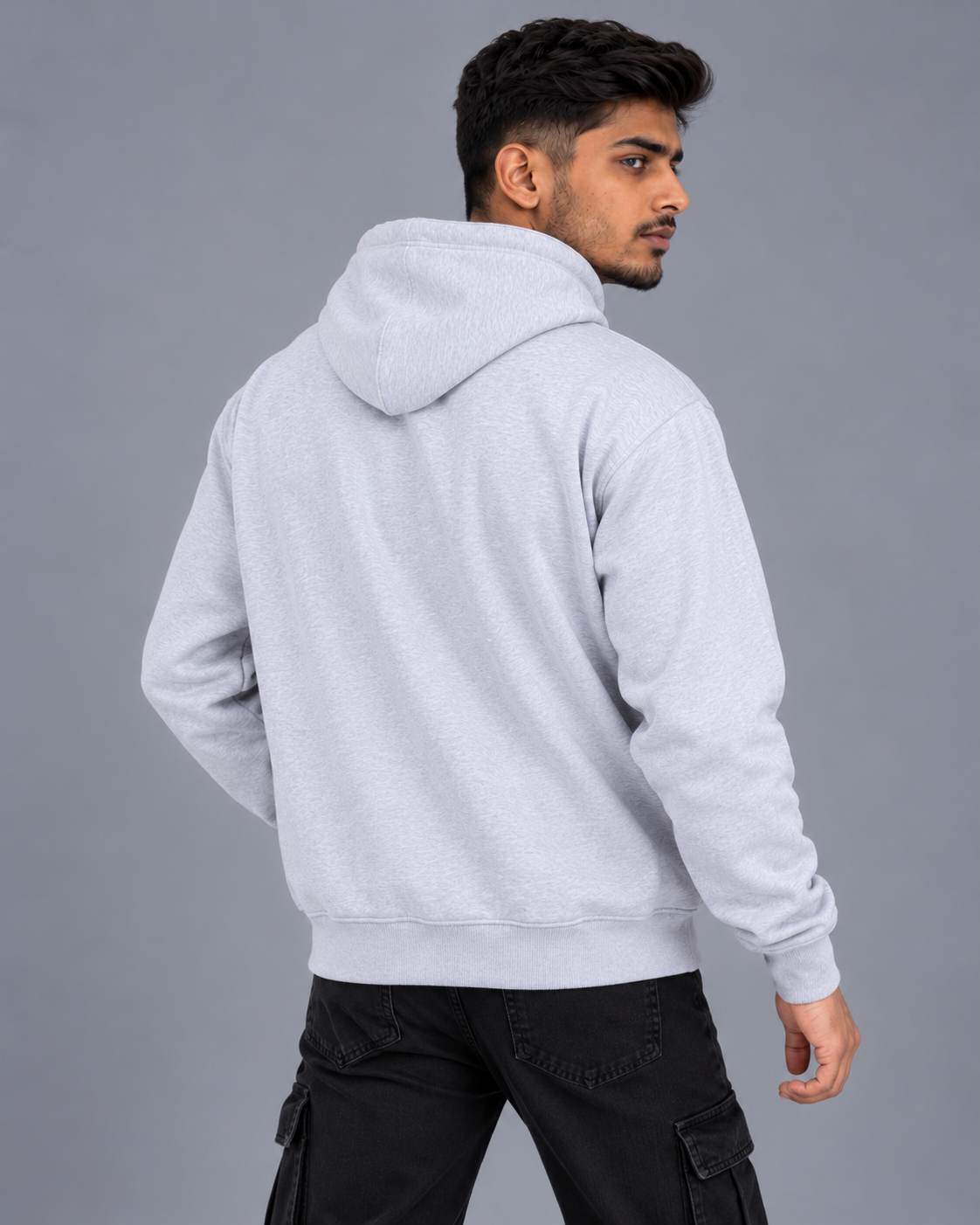 Men Light Grey Zip-Up Hoodie