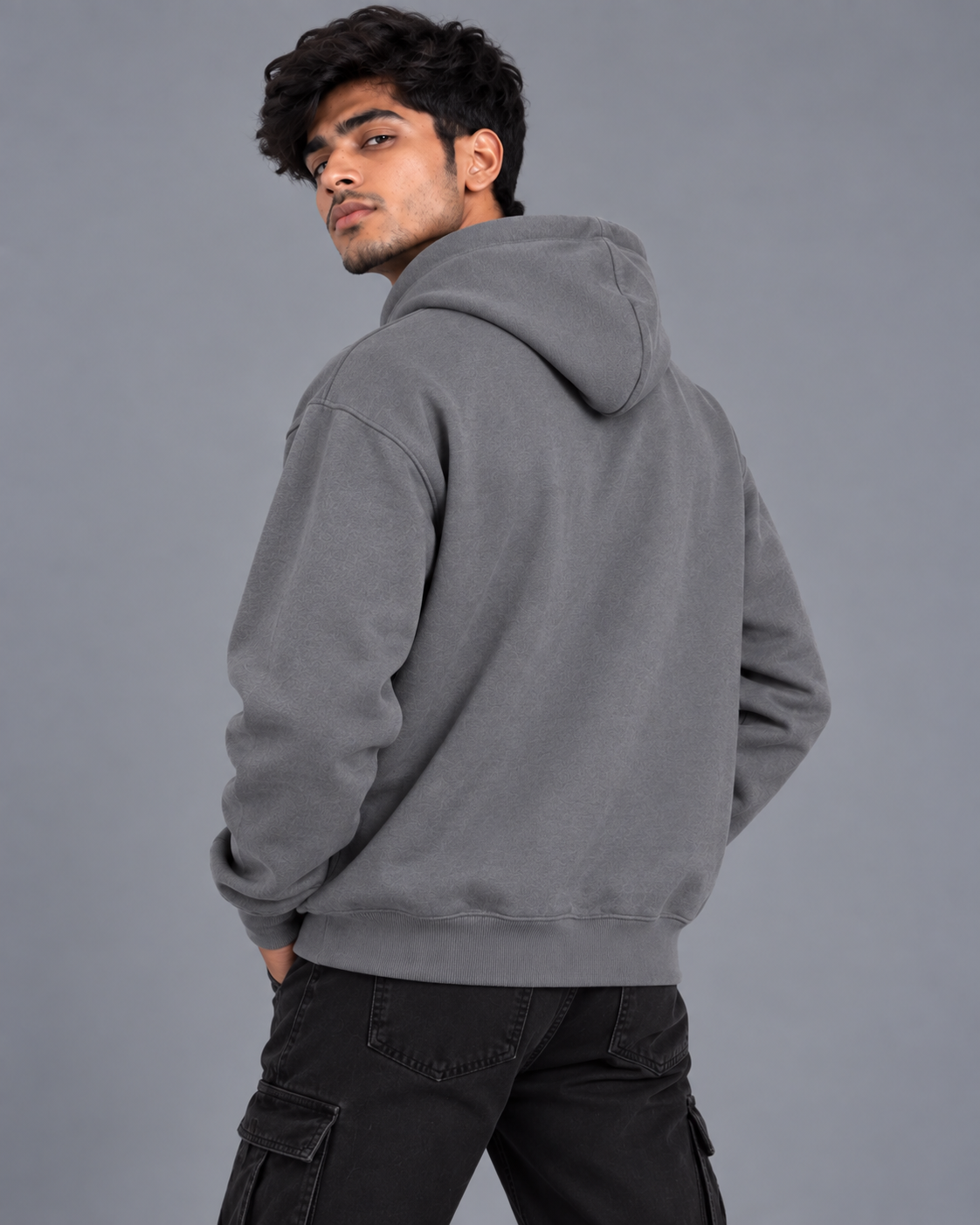 Men Charcoal Grey Zip-Up Hoodie