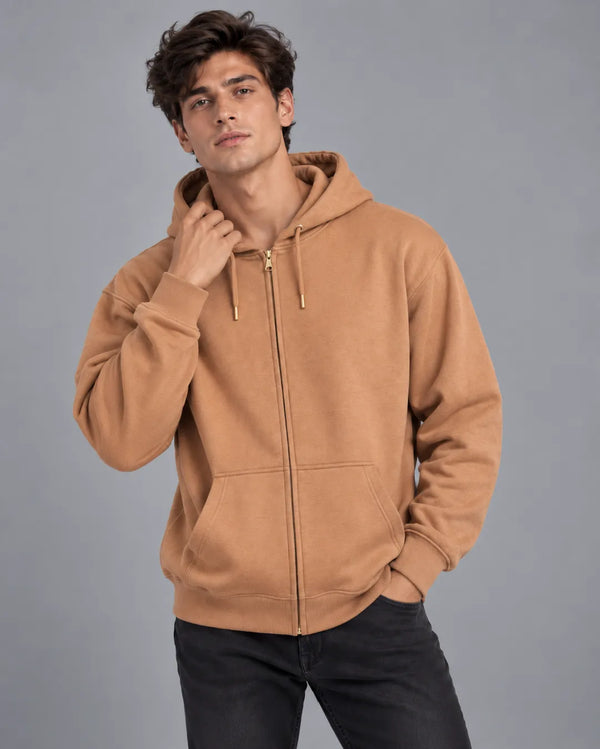 Men Camel Zip-Up Hoodie