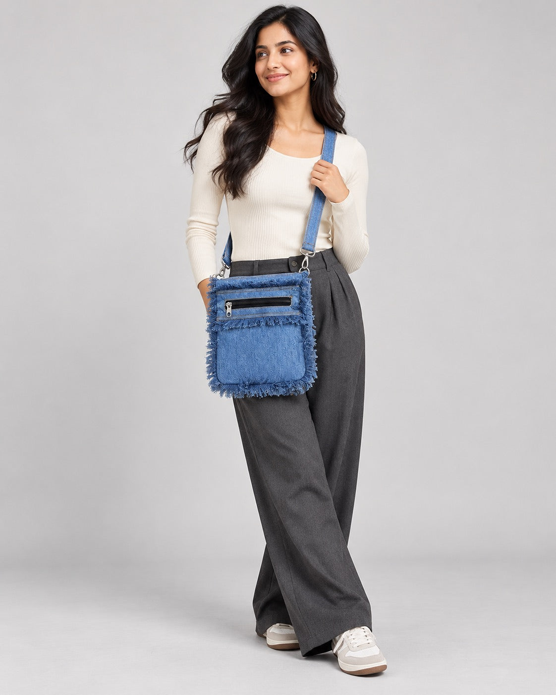 Fringed Crossbody Upcycled Denim Bag
