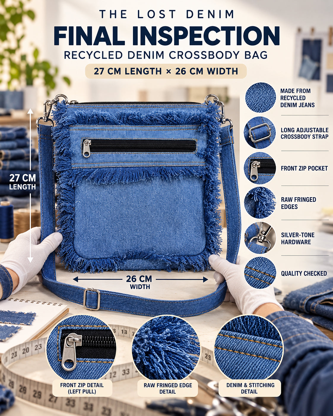 Fringed Crossbody Upcycled Denim Bag
