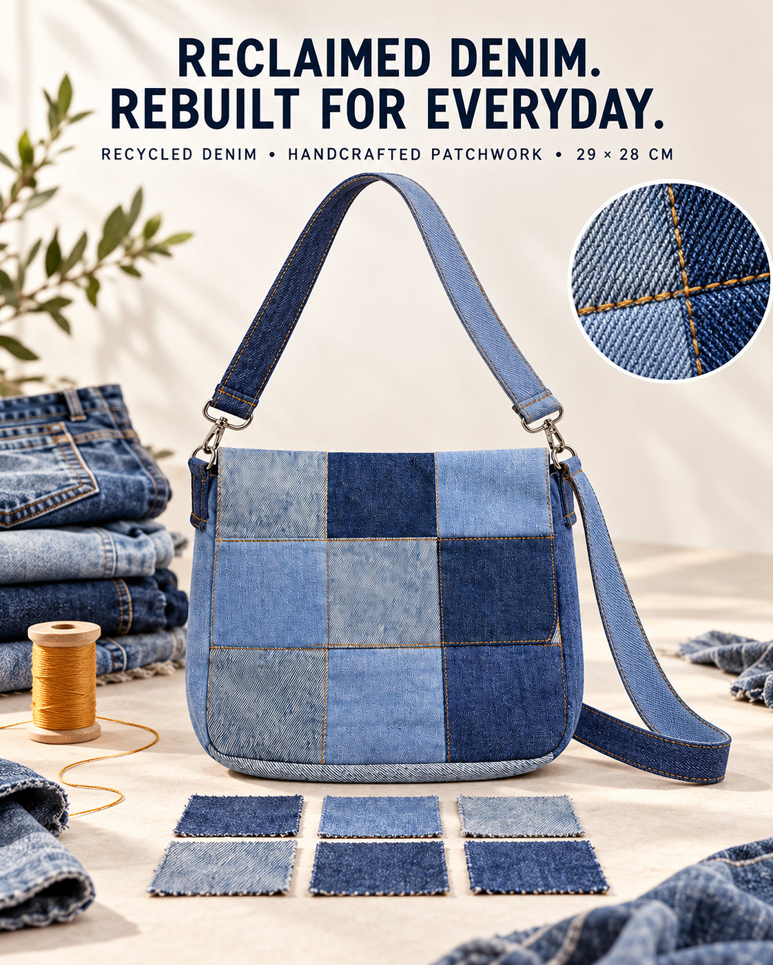 Patchwork Crossbody Upcycled Denim Bag