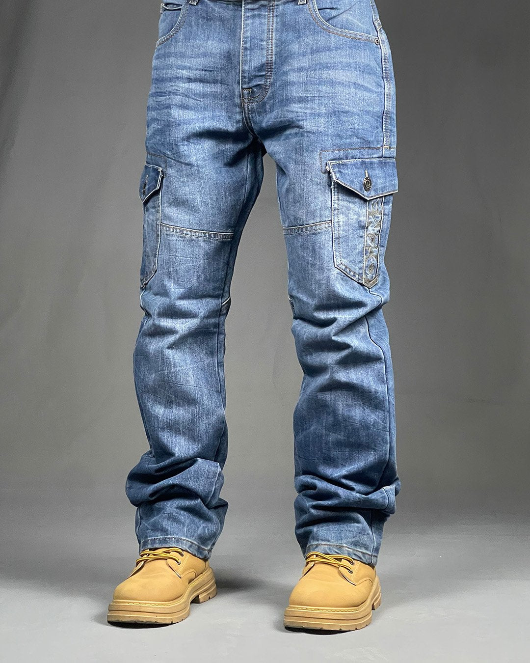 Enzo Men's 6 Pocket Cargo Light Blue Denim