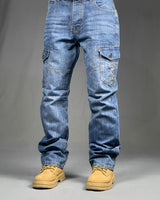 Enzo Men's 6 Pocket Cargo Light Blue Denim