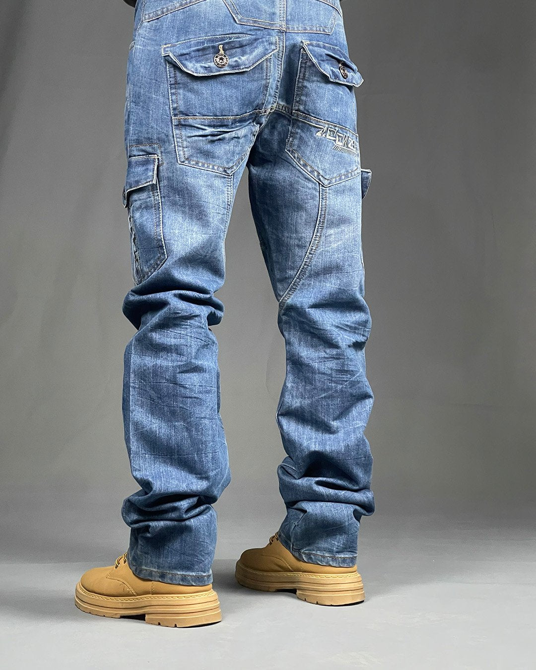 Enzo Men's 6 Pocket Cargo Light Blue Denim