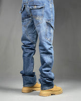 Enzo Men's 6 Pocket Cargo Light Blue Denim