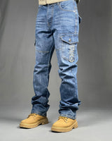 Enzo Men's 6 Pocket Cargo Light Blue Denim