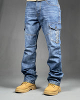 Enzo Men's 6 Pocket Cargo Light Blue Denim
