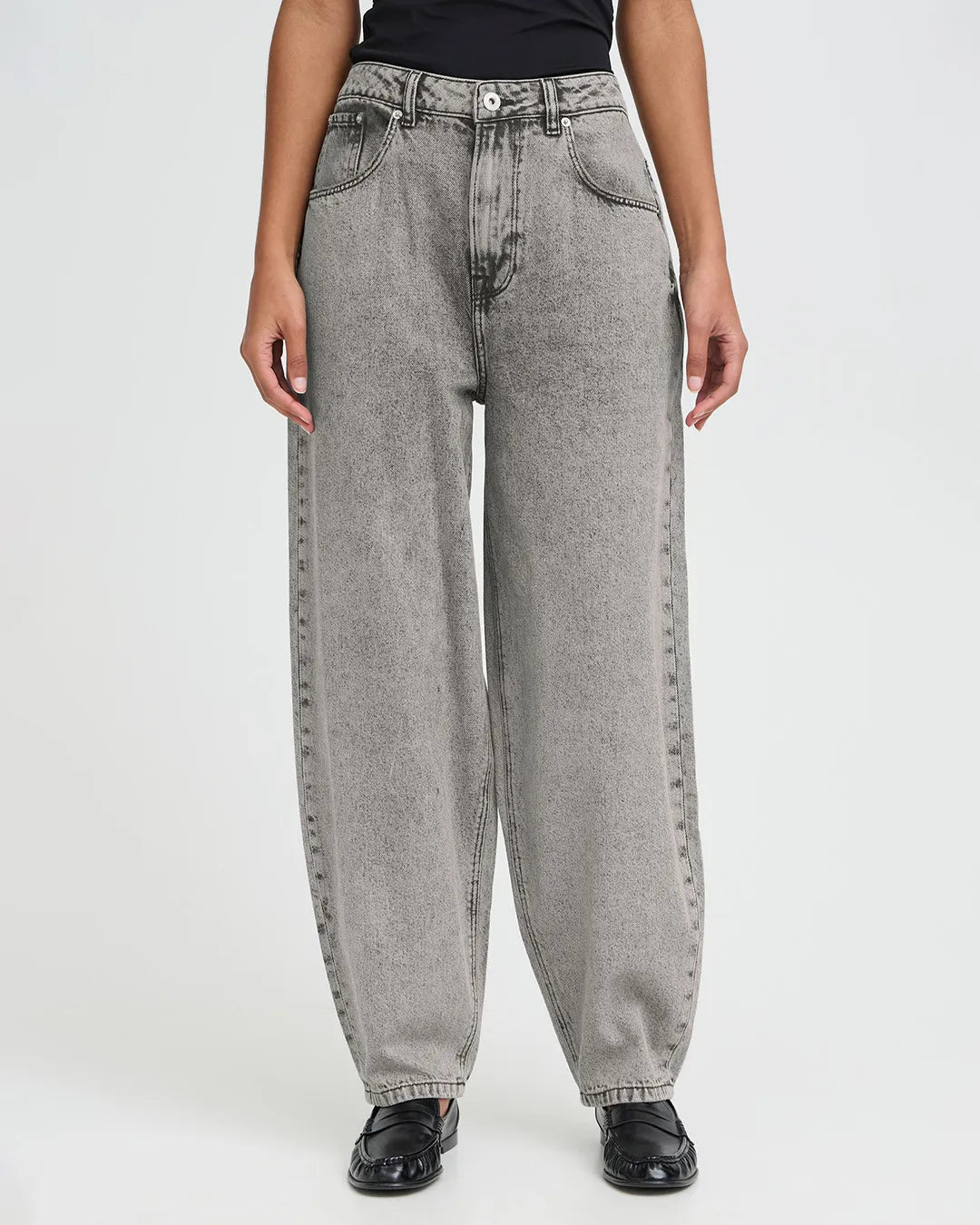 Ichi Black Stone Washed Barrel Jeans