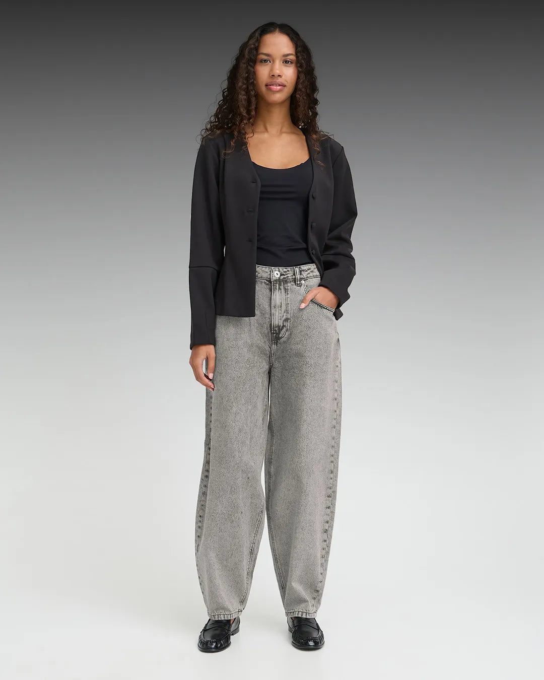 Ichi Black Stone Washed Barrel Jeans