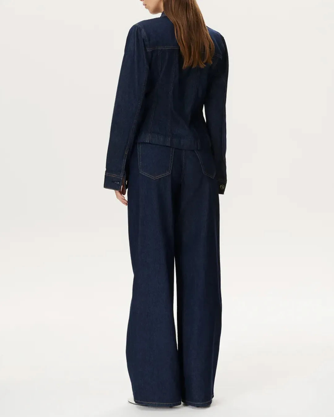 Dark Blue Denim Blouse With Embellished Buttons