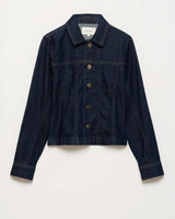 Dark Blue Denim Blouse With Embellished Buttons