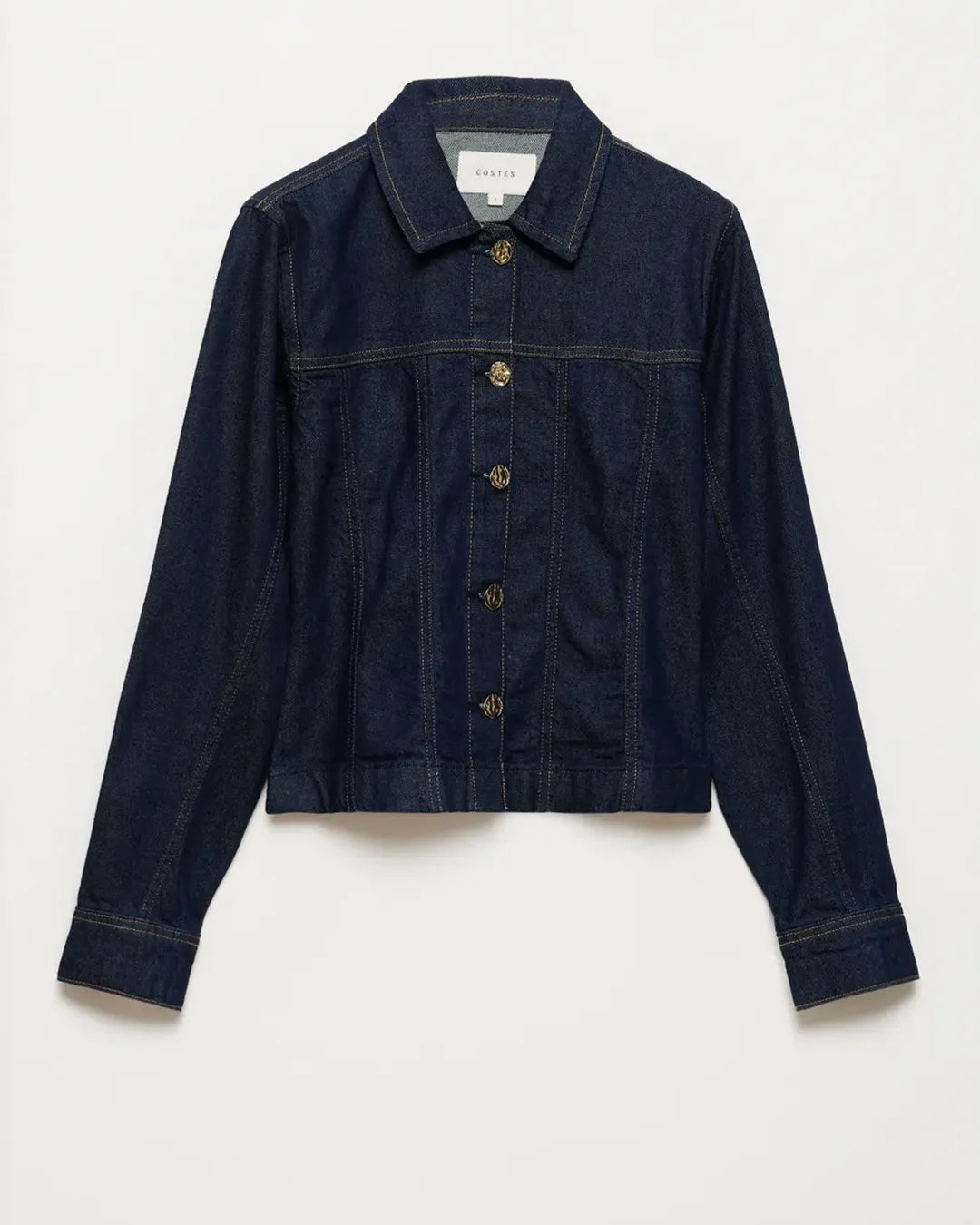 Dark Blue Denim Blouse With Embellished Buttons