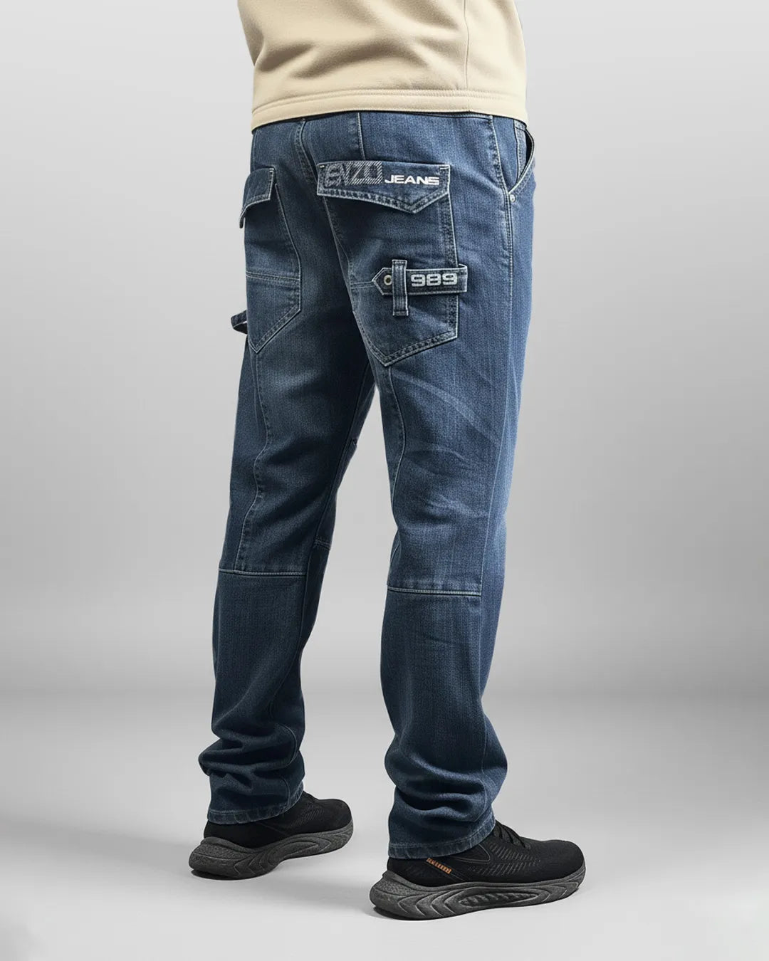 Enzo 989 Men's Dark Blue Bikers Jeans