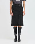B.Young Black Denim Midi Skirt With Button Placket