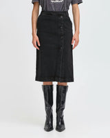 B.Young Black Denim Midi Skirt With Button Placket