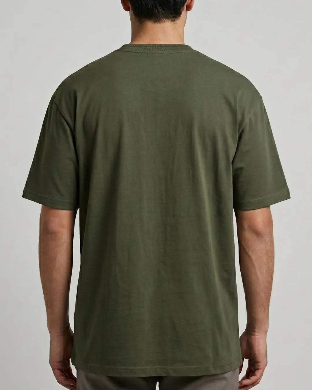 Men's Army Green Oversized Cotton T-Shirt with Logo Print