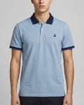 Men's Blue Contrast-Collar Polo Shirt with Embroidered Logo