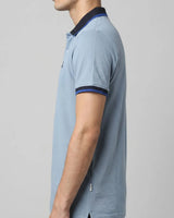 Men's Blue Contrast-Collar Polo Shirt with Embroidered Logo