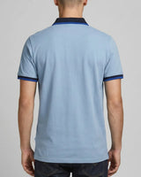 Men's Blue Contrast-Collar Polo Shirt with Embroidered Logo