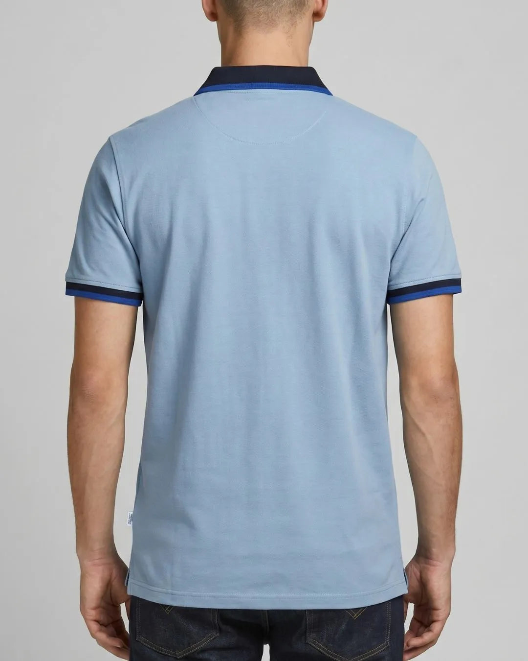 Men's Blue Contrast-Collar Polo Shirt with Embroidered Logo