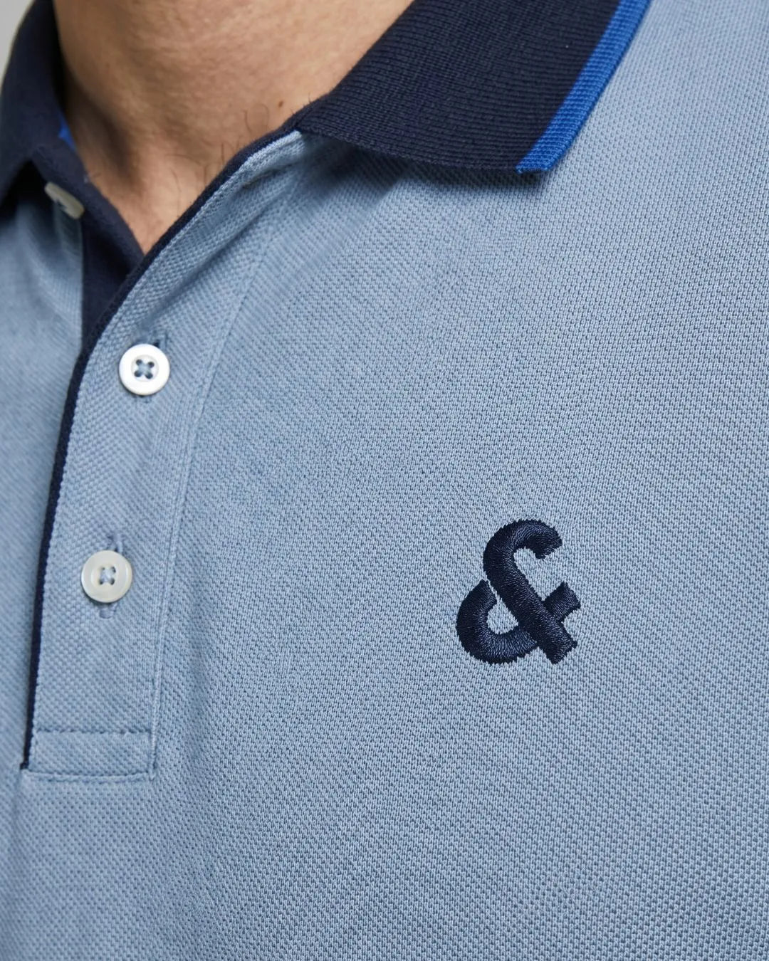 Men's Blue Contrast-Collar Polo Shirt with Embroidered Logo