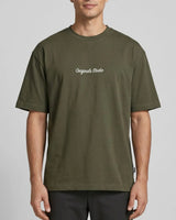 Men's Army Green Oversized Cotton T-Shirt with Logo Print