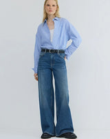 Woman Ostin Super Wide Leg Denim Dark Blue Color