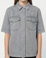 Girls Grey Denim Short Sleeve Casual Shirt