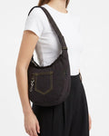 Jet Black Reworked Denim Shoulder Bag By TLD