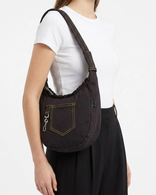 Jet Black Reworked Denim Shoulder Bag By TLD