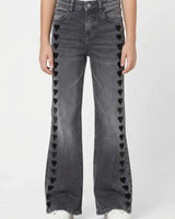 Only Girls Heart Embroided Flare Denim Jeans