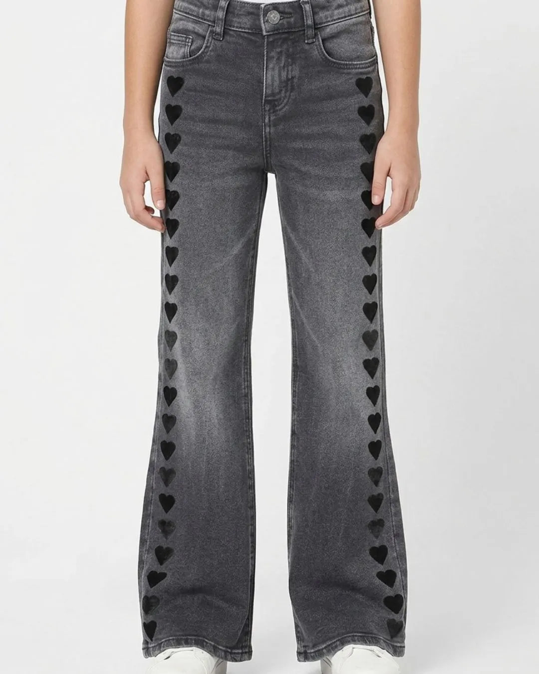 Only Girls Heart Embroided Flare Denim Jeans